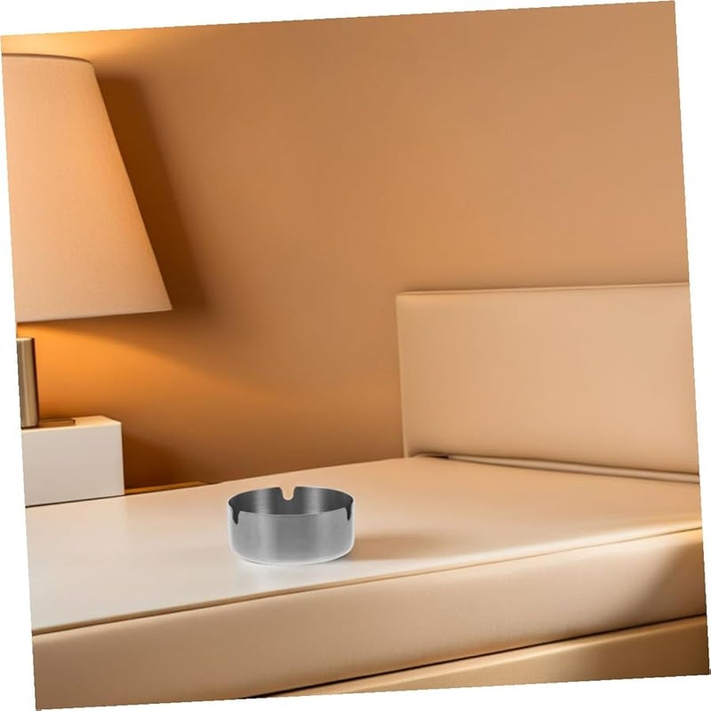 قطعتان 8 سم صحن رماد دائري من الفولاذ المقاوم للصدأ داخلي خارجي محمول حامل رماد لسطح المكتب - Image 4